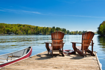 Algonquin chairs on dock & canoe